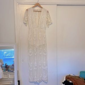 Honey Punch White Lace Romper Maxi Dress